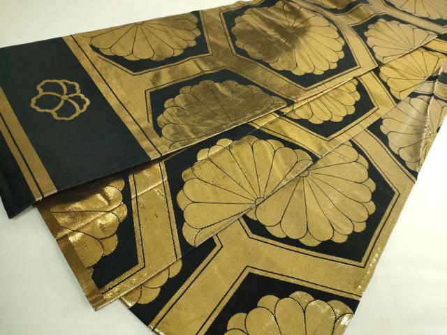 平和屋本店●極上　だらり帯　芸姑　舞妓　亀甲菊文　黒地　金糸　逸品　DZAB7289kh6