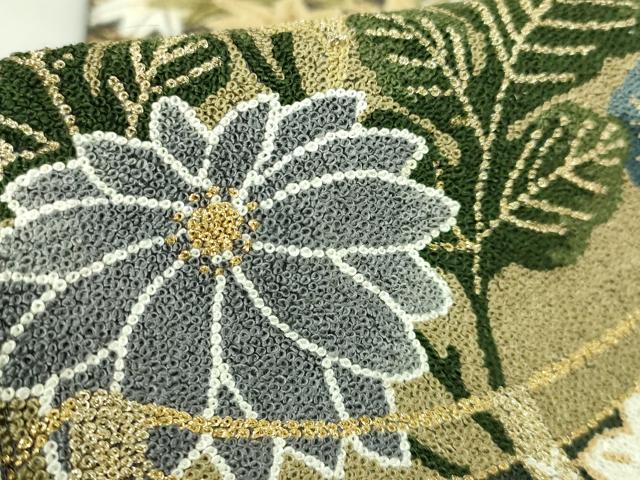 平和屋本店●最高級　中国三大刺繍　総相良刺繍　総刺繍　袋帯　200万粒　総詰め　草花文　金糸　逸品　DZAB7295kh6