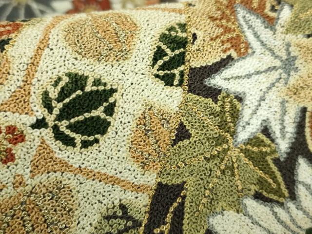 平和屋本店●最高級　中国三大刺繍　総相良刺繍　総刺繍　袋帯　200万粒　総詰め　草花文　金糸　逸品　DZAB7295kh6