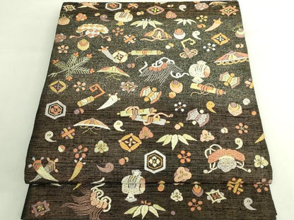 平和屋本店●極上　中国人間国宝　将雪英　太鼓柄袋帯　総刺繍　宝尽くし　金糸　逸品　DZAB7309kh6