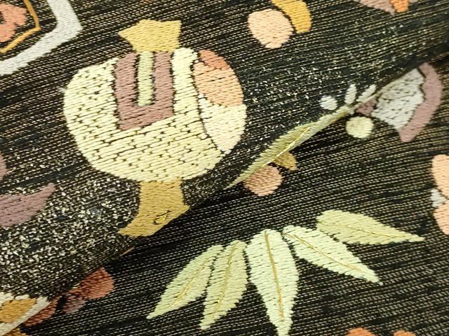 平和屋本店●極上　中国人間国宝　将雪英　太鼓柄袋帯　総刺繍　宝尽くし　金糸　逸品　DZAB7309kh6