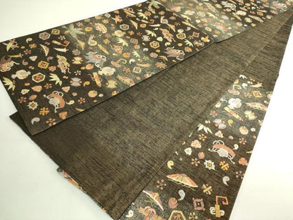 平和屋本店●極上　中国人間国宝　将雪英　太鼓柄袋帯　総刺繍　宝尽くし　金糸　逸品　DZAB7309kh6