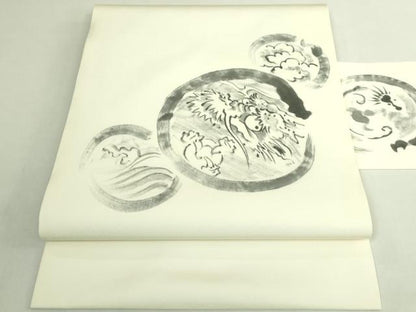 平和屋着物●極上　塩瀬　九寸名古屋帯　手描き　龍　逸品　DZAB7310kh6
