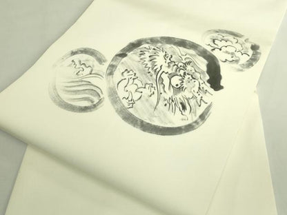 平和屋着物●極上　塩瀬　九寸名古屋帯　手描き　龍　逸品　DZAB7310kh6