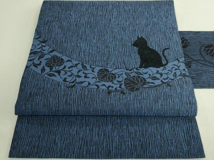 平和屋着物●極上　九寸名古屋帯　猫シルエット　葵　モール　BANKAN　わものや　たとう紙付き　逸品　DZAB7319kh6