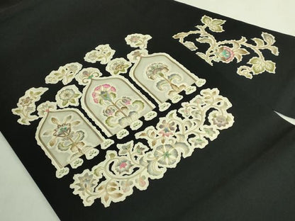 平和屋本店●極上　岡重謹製　OKAJIMA　塩瀬　九寸名古屋帯　更紗花文　黒地　金彩　逸品　DZAB7322kh6