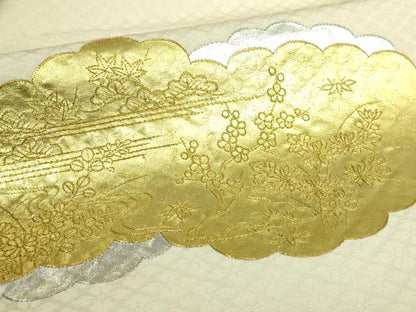 平和屋本店●極上　京都老舗銘店・に志田　九寸名古屋帯　雲取り花文　金銀彩　たとう紙付き　逸品　DZAB7329kh6