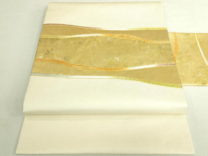 平和屋本店●極上　京都老舗銘店・に志田　九寸名古屋帯　駒刺繍　ひも組　金銀彩　たとう紙付き　逸品　DZAB7331kh6