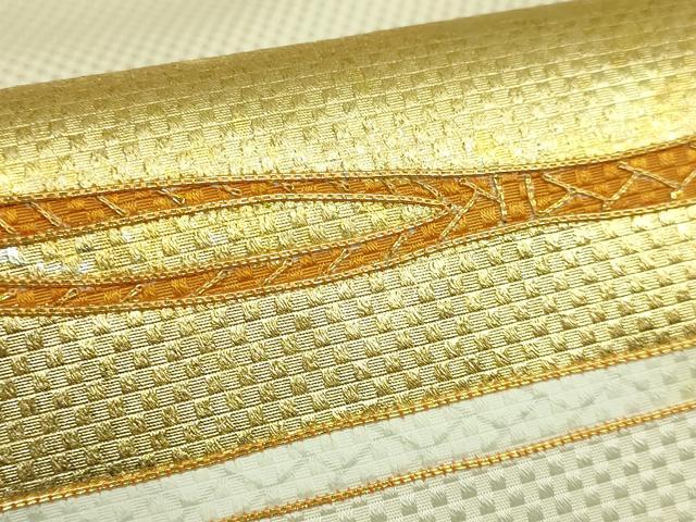 平和屋本店●極上　京都老舗銘店・に志田　九寸名古屋帯　駒刺繍　ひも組　金銀彩　たとう紙付き　逸品　DZAB7331kh6