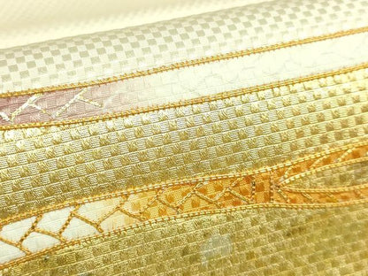 平和屋本店●極上　京都老舗銘店・に志田　九寸名古屋帯　駒刺繍　ひも組　金銀彩　たとう紙付き　逸品　DZAB7331kh6