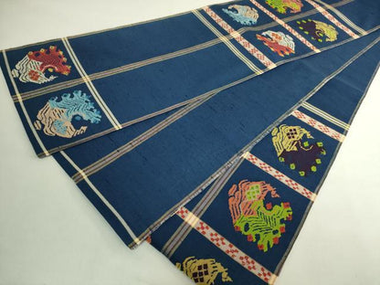 平和屋本店●最高級　龍村平蔵製　太鼓柄　本袋帯　甲比丹孔雀　金糸　逸品　DZAB7341kh6