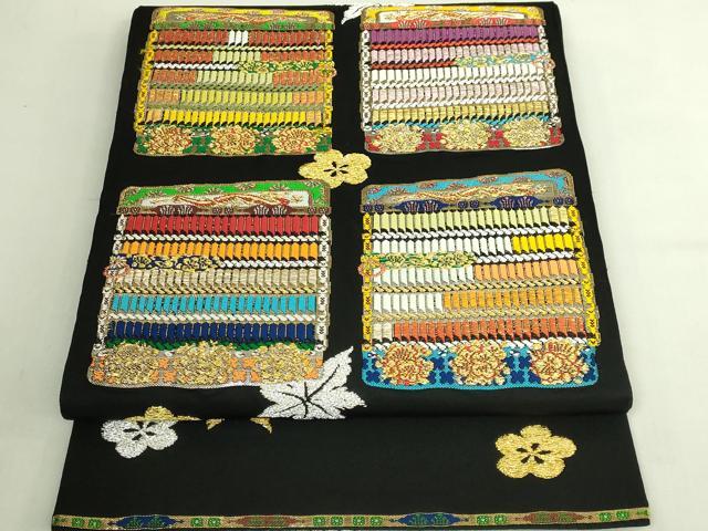 平和屋本店●極上　太鼓柄　本袋帯　龍村平蔵柄　威毛錦　黒地　金銀糸　逸品　DZAB7349kh6