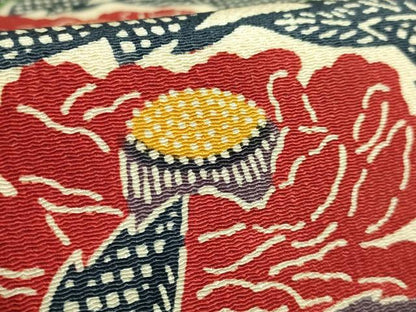 平和屋着物●極上　和染紅型　栗山紅型　栗山吉三郎　九寸開き名古屋帯　草花文　鬼しぼ縮緬　逸品　DZAB7350kh6