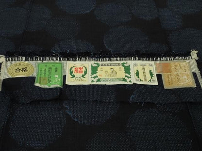 平和屋着物▽極上　本場結城紬　重要無形文化財　単衣　奥順謹製　100亀甲　雪輪重ね　濃紺地　証紙付き　逸品　未使用　DZAB7351kh6
