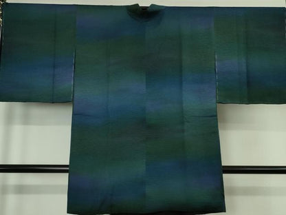 平和屋着物∞極上　道中着　ロング丈　リバーシブル　暈し染め×青緑色　黒地　逸品　未使用　DZAB7354kh6