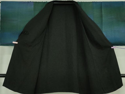 平和屋着物∞極上　道中着　ロング丈　リバーシブル　暈し染め×青緑色　黒地　逸品　未使用　DZAB7354kh6