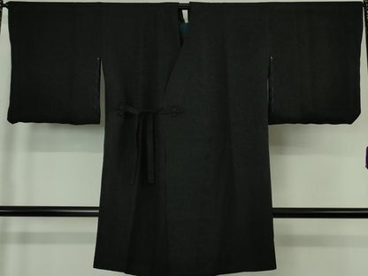 平和屋着物∞極上　道中着　ロング丈　リバーシブル　暈し染め×青緑色　黒地　逸品　未使用　DZAB7354kh6