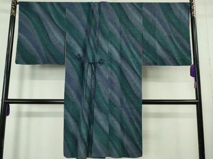 平和屋着物∞極上　道中着　スリーシーズン　春夏秋　塵除け　ロング丈　紗　墨流し文様　暈し染　反端付き　逸品　未使用　DZAB7356kh6
