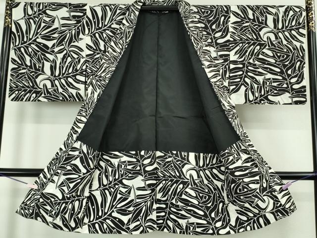平和屋着物∞極上　長羽織　舞葉文　白×黒　綿　逸品　DZAB7358kh6