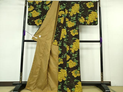 平和屋着物●極上　撫松庵　小紋　袷　薔薇　豹柄　黒地　洗える着物　逸品　DZAB7359kh6