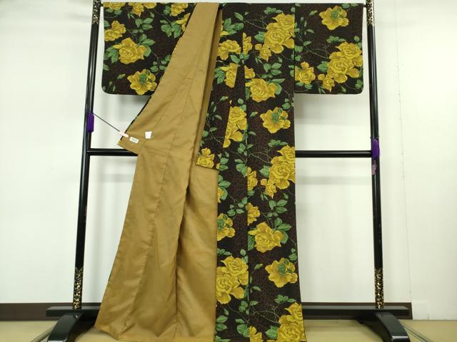 平和屋着物●極上　撫松庵　小紋　袷　薔薇　豹柄　黒地　洗える着物　逸品　DZAB7359kh6