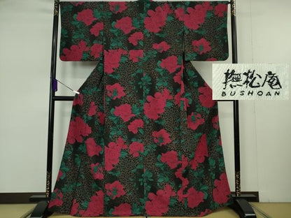 平和屋着物●極上　撫松庵　小紋　袷　薔薇　豹柄　洗える着物　逸品　DZAB7360kh6