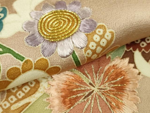 平和屋本店●極上　野口彦太郎　大彦三代目　江戸染繍友禅　色留袖　駒刺繍　束ね熨斗花文　白茶色地　金糸　逸品　DZAB7361kh6