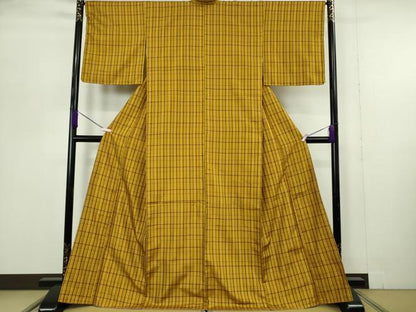 平和屋本店●希少　本場黄八丈　足高貴　紬　格子　逸品　未使用　DZAB7363kh6