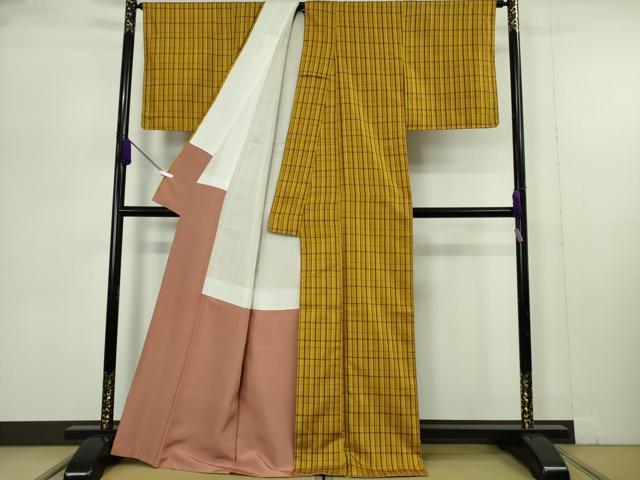 平和屋本店●希少　本場黄八丈　足高貴　紬　格子　逸品　未使用　DZAB7363kh6