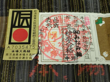 平和屋着物●極上　本場大島紬　みなみ紬謹製　横段文　証紙付き　逸品　未使用　DZAB7365kh6