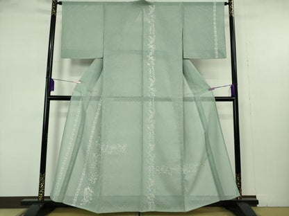 平和屋本店＊極上　夏物　訪問着　総刺繍　紗　花鳥間道　柳鼠色地　銀糸　逸品　DZAB7367kh6