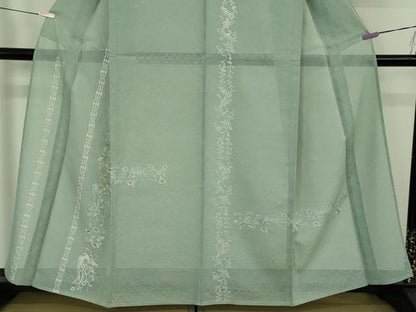 平和屋本店＊極上　夏物　訪問着　総刺繍　紗　花鳥間道　柳鼠色地　銀糸　逸品　DZAB7367kh6