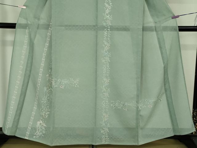 平和屋本店＊極上　夏物　訪問着　総刺繍　紗　花鳥間道　柳鼠色地　銀糸　逸品　DZAB7367kh6