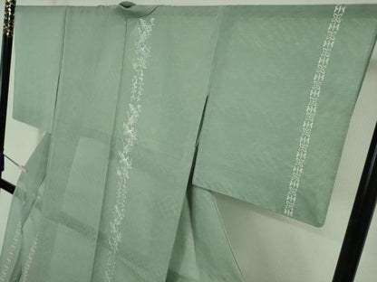 平和屋本店＊極上　夏物　訪問着　総刺繍　紗　花鳥間道　柳鼠色地　銀糸　逸品　DZAB7367kh6