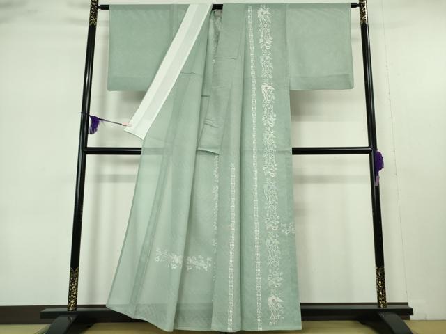 平和屋本店＊極上　夏物　訪問着　総刺繍　紗　花鳥間道　柳鼠色地　銀糸　逸品　DZAB7367kh6