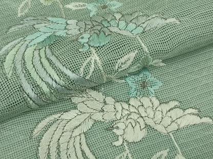 平和屋本店＊極上　夏物　訪問着　総刺繍　紗　花鳥間道　柳鼠色地　銀糸　逸品　DZAB7367kh6