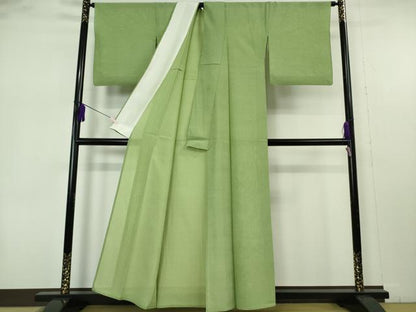 平和屋本店＊極上　夏物　人間国宝　小宮康孝　江戸小紋　絽　両面染　淡萌黄色×白　逸品　DZAB7368kh6