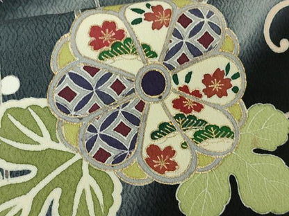 平和屋本店●極上　訪問着　作家物　菊唐草文　暈し染め　黒地　金彩　逸品　DZAB7370kh6