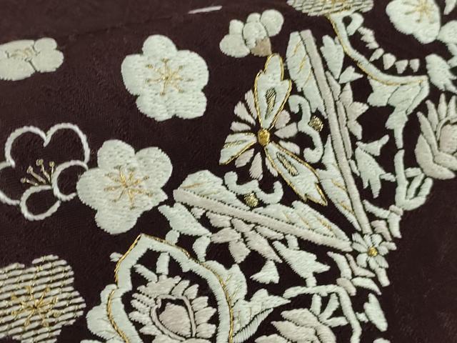 平和屋本店●極上　訪問着　総刺繍　雪輪　吉祥花文　紫黒色地　金糸　まるやま扱い　逸品　DZAB7371kh6