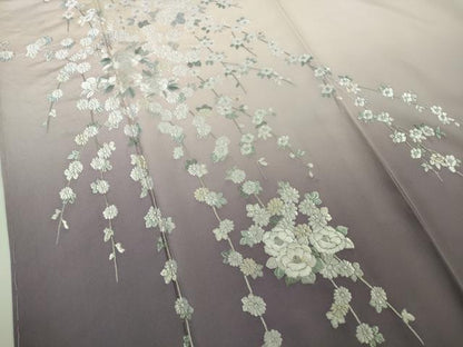 平和屋本店●極上　訪問着・長襦袢(無双仕立て)セット　総刺繍　枝垂れ花　鳥の子色地　暈し染め　逸品　未使用　DZAB7372kh6