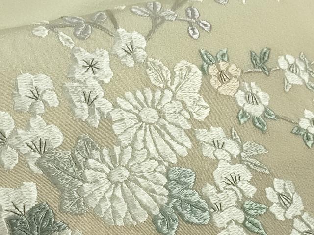 平和屋本店●極上　訪問着・長襦袢(無双仕立て)セット　総刺繍　枝垂れ花　鳥の子色地　暈し染め　逸品　未使用　DZAB7372kh6