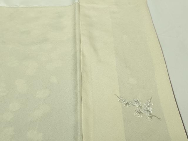 平和屋本店●極上　訪問着・長襦袢(無双仕立て)セット　総刺繍　枝垂れ花　鳥の子色地　暈し染め　逸品　未使用　DZAB7372kh6