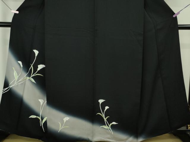 平和屋本店●極上　訪問着　刺繍　カラー　暈し染め　黒地　逸品　DZAB7373kh6