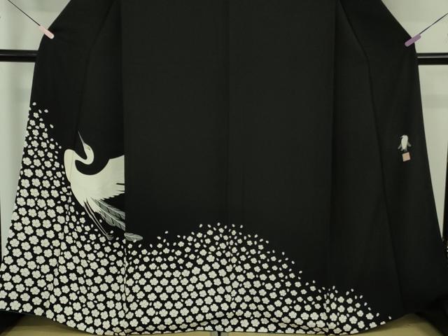 平和屋本店●極上　東京友禅　菅有鬼一　訪問着　白鷺　舞花　黒地　金彩　逸品　DZAB7374kh6