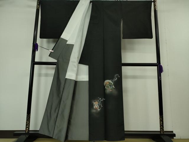 平和屋本店●極上　色留訪問着　紬地　風神雷神　金彩　逸品　DZAB7375kh6