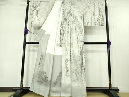 平和屋本店●極上　琉染の創設者　山岡古都　水墨書　訪問着　雑木葉　逸品　DZAB7379kh6