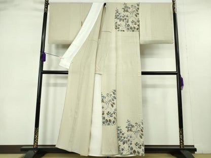 平和屋本店▽極上　キモノデザイナー　斉藤上太郎　訪問着　単衣　花唐草文　練色地　逸品　DZAB7381kh6