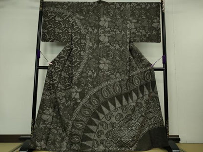 平和屋本店●極上　伝統工芸士　京友禅染色作家　田家鬼彩　訪問着　ペイズリー更紗花文　檳榔子染色地　まるやま扱い　逸品　DZAB7382kh6