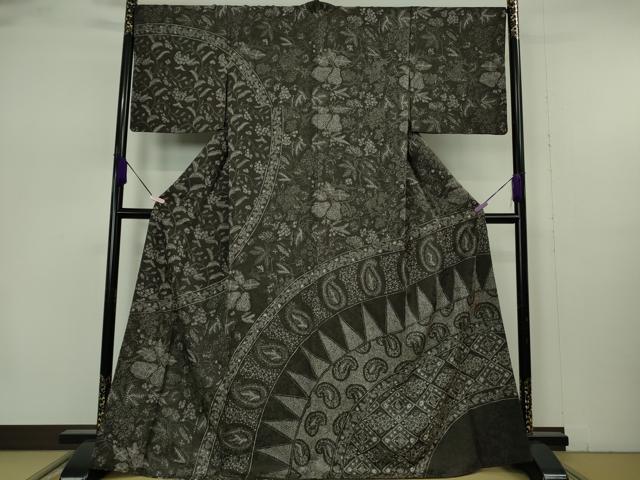 平和屋本店●極上　伝統工芸士　京友禅染色作家　田家鬼彩　訪問着　ペイズリー更紗花文　檳榔子染色地　まるやま扱い　逸品　DZAB7382kh6