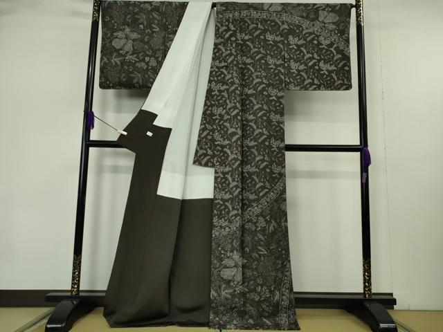 平和屋本店●極上　伝統工芸士　京友禅染色作家　田家鬼彩　訪問着　ペイズリー更紗花文　檳榔子染色地　まるやま扱い　逸品　DZAB7382kh6